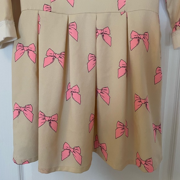 Power Sweet Bow Print Collar Pink Tan Bow Dress - Picture 10 of 15